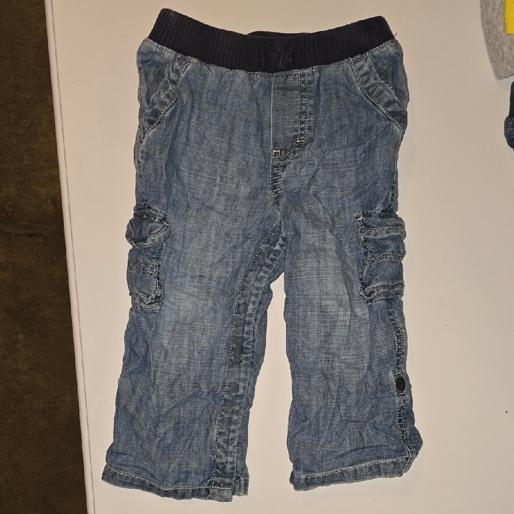 GAP Babys Cargo Denim Jeans with Dark Blue Waistband 18-24 Months